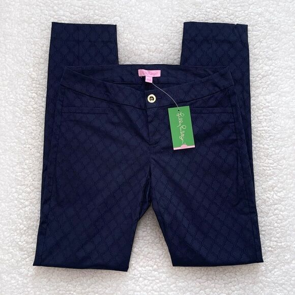 Lilly Pulitzer Textured Kelly Skinny Ankle Pants Midnight Navy Blue NWT - Picture 2 of 7